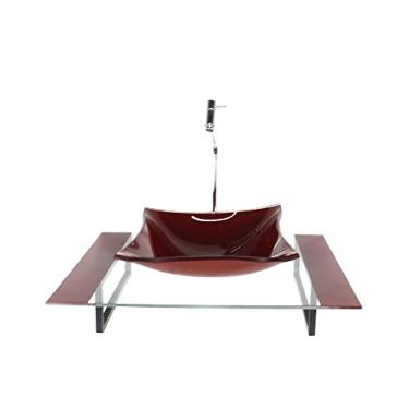 Imagem de KIT CUBA DE VIDRO RETANGULAR COM TAMPO 60CM VERMELHO CEREJA E SUPORTE TORNEIRA VALVULA