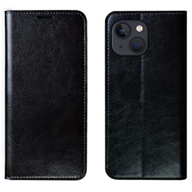 Imagem de YINGDAFENG Capa carteira para iPhone 14/14 Pro/14 Plus/14 Pro Max, capa flip de couro genuíno com suporte de cartão de crédito função de suporte capa fina fina, preta, 14 6,1 polegadas