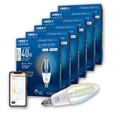 Imagem de Cree Lighting Lâmpada de filamento de vidro vintage Connected Max Smart LED B11 Candelabro 40W Branco ajustável, compatível com Alexa e Google Home, sem hub necessário, Bluetooth + WiFi, 6pk, transparente