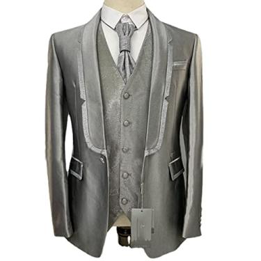 Imagem de Blazer de smoking floral masculino blazer de casamento casual slim fit com gravata festa jantar baile contador casaco 3 peças, cinza, PP (44/29)