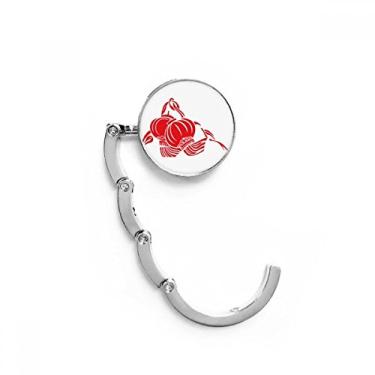 Imagem de Gancho de mesa com padrão vermelho de lótus da lanterna chinesa com fecho decorativo dobrável