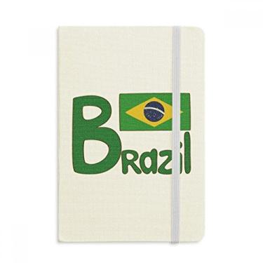 Imagem de Caderno com estampa verde da bandeira nacional do Brasil, capa dura em tecido, diário clássico