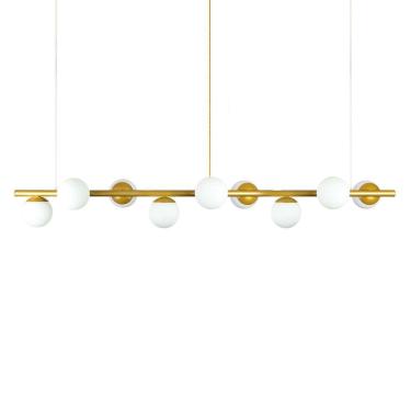 Imagem de Lustre Pendente Figo Ouro 1,5M - 9 Globos de Vidro Branco