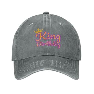 Imagem de Boné de beisebol King Original clássico aniversário chapéu estruturado lavado para mulheres boné caminhoneiro ajustável algodão cinza, Cinza, G