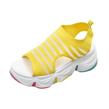 Imagem de Sandálias esportivas deslizantes ortopédicas laváveis de verão, sandálias esportivas superconfortáveis de malha macia sola macia sapatos femininos, Amarelo, 37