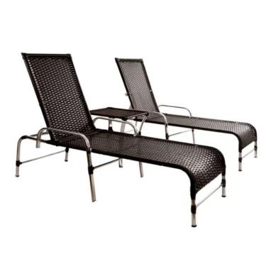 Imagem de Kit 2 Cadeiras Espreguiçadeiras Catar E Mesa Garden Trama Preto