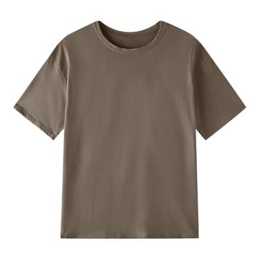Imagem de Blusas femininas de manga 3/4 de comprimento para treino, blusas grandes e fofas, blusas casuais de verão, camisas soltas, túnica de formatura, Bronze, G