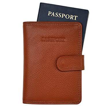 Imagem de Steeltime Porta-passaporte de couro clássico com proteção RFID + carteira com porta-cartão de vacina para viagens, Marrom escuro, Porta-passaporte