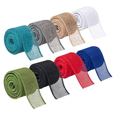 Imagem de Mlurcu Fita de serapilheira com fio 8 rolos de fita de juta natural com fio de 3,8 cm 40 metros de tecido sólido com borda com fio para artesanato de Natal, guirlanda de embrulho, decorações de festa de fim de ano (cor escura)