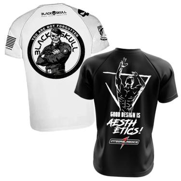 Imagem de Kit 2x Camiseta Branca + Preta - Zyzz IntegralMédica + Bope Black Skull - Esportiva Academia-Unissex