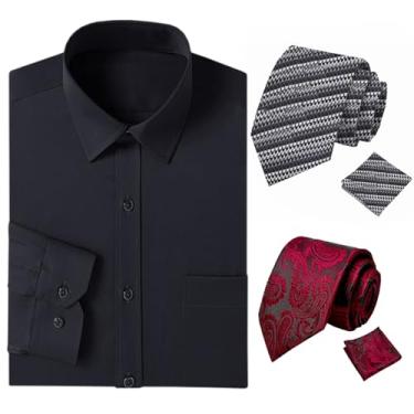 Imagem de Cromoncent Camisa social masculina de manga comprida e conjunto de gravata, S2-preto-b, G