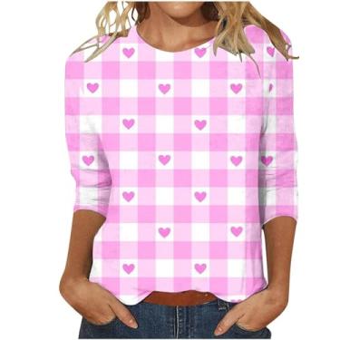 Imagem de Suéter feminino com estampa de coração 2024 na moda, listras, dia dos namorados, camisetas estampadas com corações de amor, Vermelho melancia, 3G