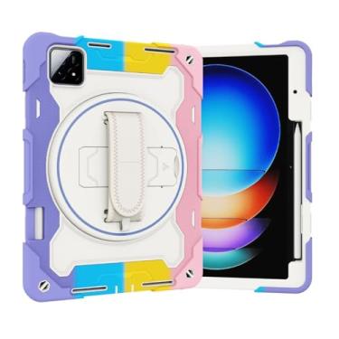 Imagem de Capa com suporte robusto para Xiaomi Pad 6S Pro 12.4 2024 capa de silicone segura para crianças com slot para caneta, alça de mão giratória 360 para tablet (rosa arco-íris, para Pad 6S Pro 12.4 2024)