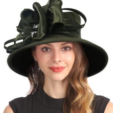 Imagem de Chapéu feminino 100% lã feltro inverno anos 20 vintage cloche igreja festa chapéu social, Z016 - verde, tamanho �nico