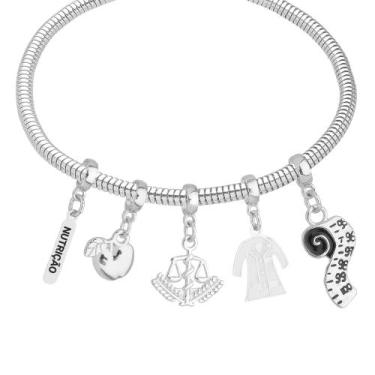 Imagem de Pulseira Nutrição Berloque Banhado a Prata 925 - Work Semijoias, 15 cm