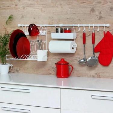 Imagem de Cozinha Suspensa Escorredor Louça Porta Rolo E Mantimentos - MetalTru,