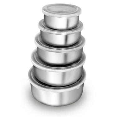 Imagem de Jogo De Potes Em Aço Inox Com Tampa Plástica 5 Peças Ke Home, Transpar