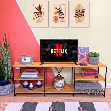 Imagem de Rack de TV Industrial de Ferro e Madeira Duo 1,50m Nozes e Preto - Art