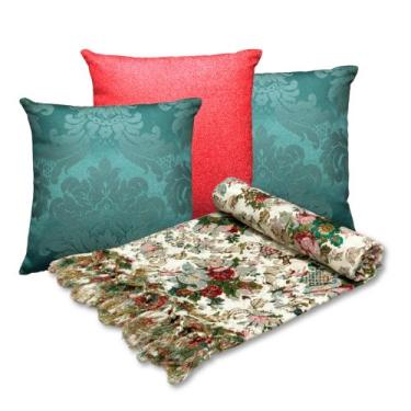 Imagem de Kit Manta Xale de Sofá Natalina com 3 Capas de Almofadas Decorativas d