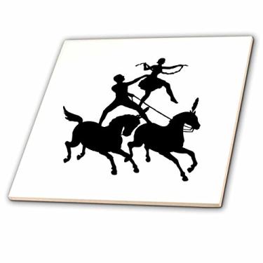 Imagem de 3dRose Ct_279977_1 Imagem de cavalos de circo com homem e mulher em azulejos de cerâmica preto e branco