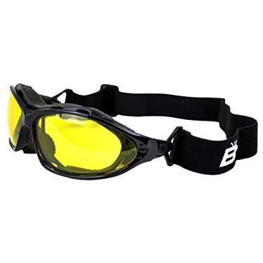 Imagem de Birdz Óculos de motocicleta acolchoados Thrasher para homens e mulheres, armação preta, lentes amarelas, conversíveis para óculos