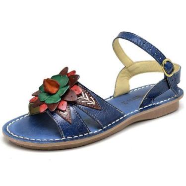 Imagem de Sandália Rasteirinha Feminina Salto Baixo Tiras Em Couro Anatômica Flo