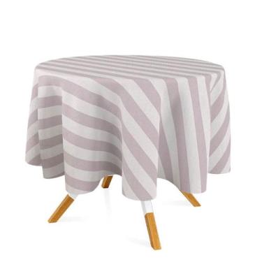 Imagem de Toalha de Mesa Redonda em Tecido Jacquard Prata Listrado Tradicional -