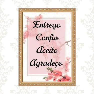 Imagem de Quadro Moldura Dourada Entrego Aceito Confio 24X18Cm