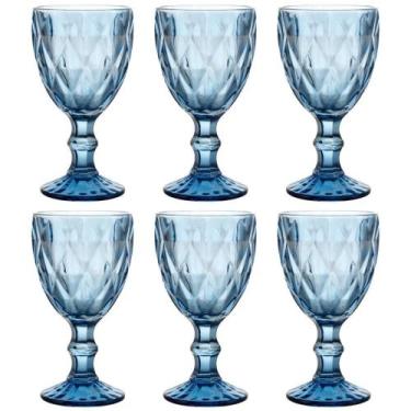 Imagem de Jogo De 6 Taças 300ml Para Água Vinho Azul Diamond Ke Home
