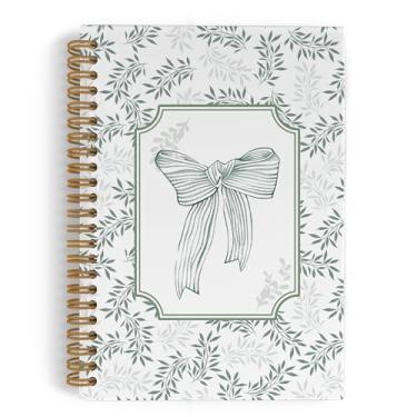 Imagem de QLMX Caderno espiral com laço verde sálvia, diário de 14 x 21 cm, caderno pautado na faculdade, verde sálvia, moderno, capa dura para adolescentes, estudantes, escritório, material escolar