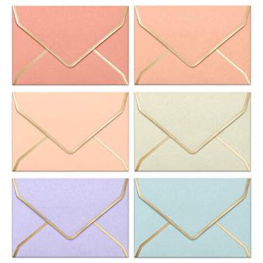 Imagem de Envelopes de convite, pacote com 30 envelopes de 10 x 15 cm para convites, envelopes coloridos com borda dourada, A4, 10,3 x 16,3 cm, 6 cores pastel