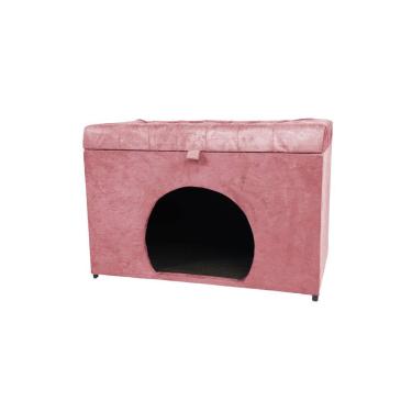 Imagem de Puff Baú Pet Casa P/ Cachorros E Gatos Em Suede - Rosa Claro