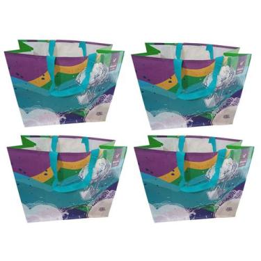 Imagem de 4 Sacolas de Ráfia Retornável Grande 39x44x22cm Barco B4u