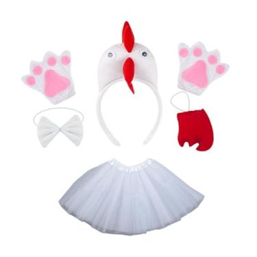 Imagem de UxicRuya Fantasia de animal de frango 5 unidades/conjunto saia de tule fofa para festa cosplay adereços meninas, Branco