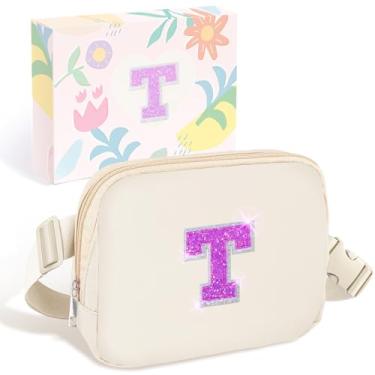 Imagem de COSHAYSOO Pochete de cintura pequena com alça ajustável com patch de letra inicial para mulheres, adolescentes, meninas, viagens, academia, caminhada, bolsa de viagem transversal, bolsa moderna