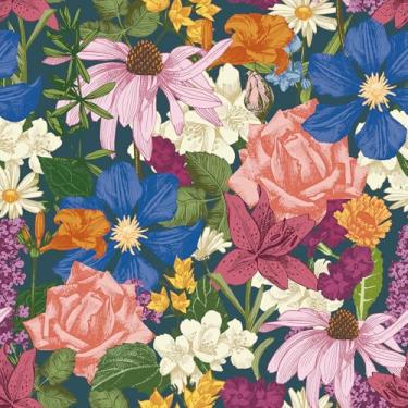 Imagem de Mangoloo Papel de parede floral colorido desabrochando e cole papel de parede removível flor escura autoadesivo moderno papel de contato floral para armários, parede, banheiro, locatário, amigável,