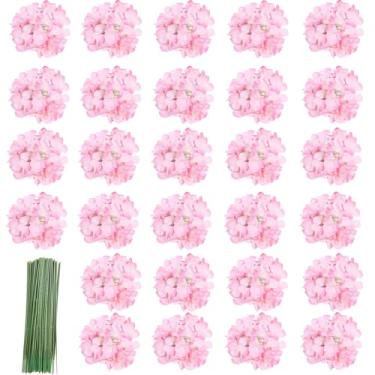 Imagem de Sumupa 28 cabeças de hortênsia de seda, flores artificiais, hortênsia, flores falsas com hastes para decoração de casa (rosa)