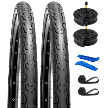 Imagem de 2 peças 700C pneus de bicicleta de estrada 700 x 38C/40-622 e 700 C válvula Schrader com 2 tiras de aro compatível com 700X36C 700X37C 700X38C 700X39C 700X40C pneus e tubos de bicicleta (Y-180) 284)