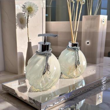 Imagem de Kit Lavabo Espiral Branco Decoração Completo De Vidro Luxo Difusor Pre