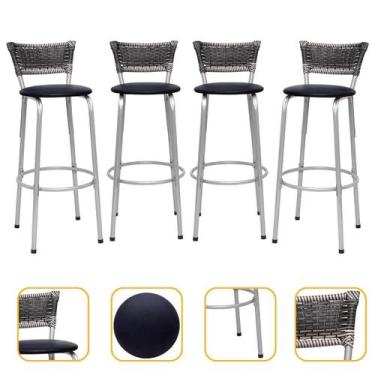 Imagem de Banco Para Balcão Alto Estrutura Prata Encosto Junco Degradê Ideal Ban