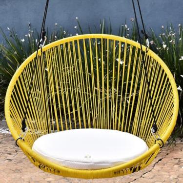 Imagem de Balanço Cadeira Suspensa Pergolado Teto Edículas Sacadas Pendurado Casa Jardim Varanda Varanda(AMARELO/BRANCA BALANÇO)
