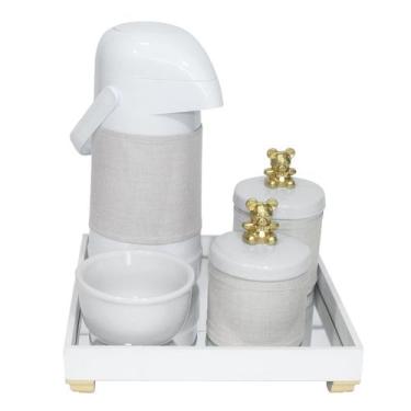 Imagem de Kit Higiene Bebê Térmica Porcelanas Completo Ursinho Dourado - Potinho