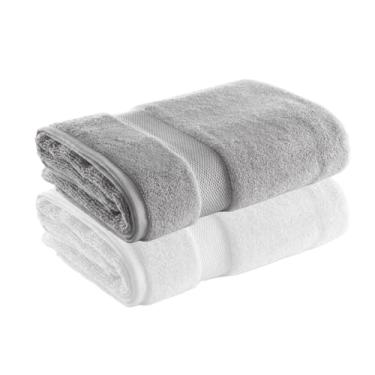 Imagem de Jogo de Toalha de Banho Super Soft Zero Twist, 2 peças, 70x140cm, Algodão, Toque Macio, 500g/m², Altihaus, Alta Absorção, Durabilidade (Branco/Cinza)