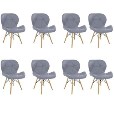 Imagem de Cadeira Estofada Eiffel Slim Wood Pés de Madeira (8, Cinza, 8)