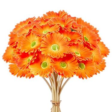 Imagem de AWARDSEN 15 peças de margaridas artificiais laranja gerbera margaridas falsas buquê de flores 38 cm para festa de casamento, decoração de cozinha