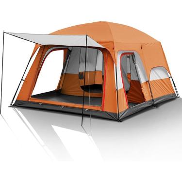 Imagem de Barraca De Acampamento Para 6/12 Pessoas Com Varanda, Tendas De Cabine Para Famílias Grandes 2 Quartos, Capa Dupla Para Chuva Instantânea Ao Ar Livre Para Festa, Caça, Caminhada