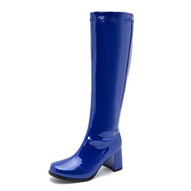 Imagem de Botas femininas Go Over The Knee Block Heel Zipper Boot, Azul royal, 8