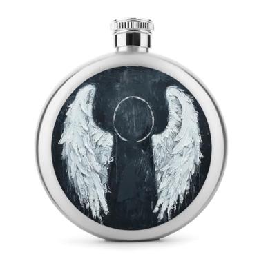 Imagem de Cantil de aço inoxidável, asas de anjo brancas com impressão de asas de anjo, cantil, garrafa de viagem, portátil, garrafa de licor portátil