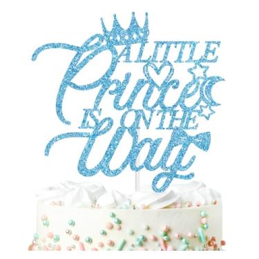 Imagem de Topo de bolo A Little Prince is on the Way, tema de coroa revelação de gênero para decoração de bolo de chá de bebê, artigos de decoração de festa para bebês para bebês
