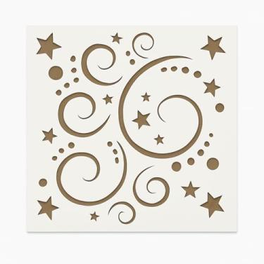 Imagem de Estêncil com logotipo de estrelas e redemoinhos 14 x 14 cm, material de artesanato para scrapbooking para pintura de aerógrafo e mais estêncil reutilizável STENCILAIR